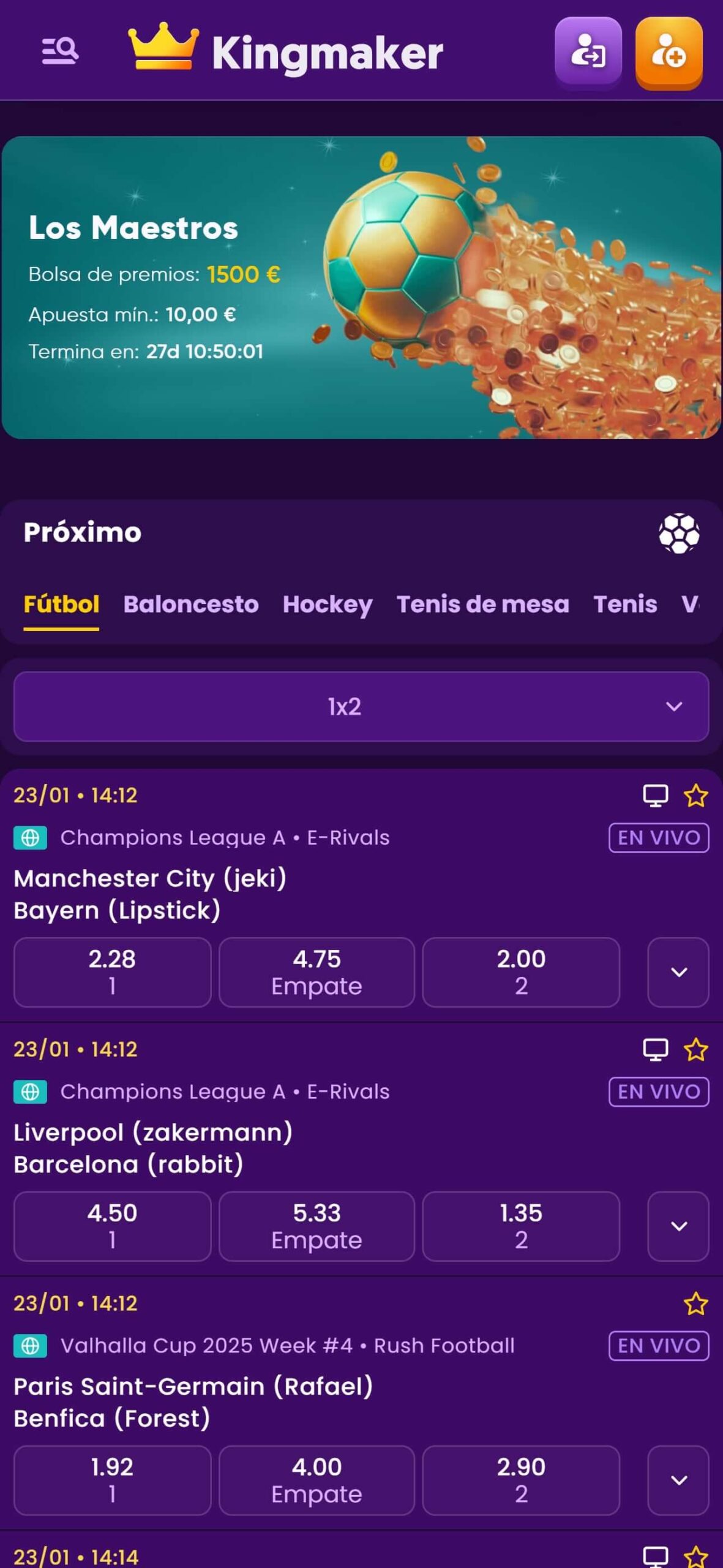 Kingmaker Bookmaker Sport Betting Spain (mobile), apuestaes.tv