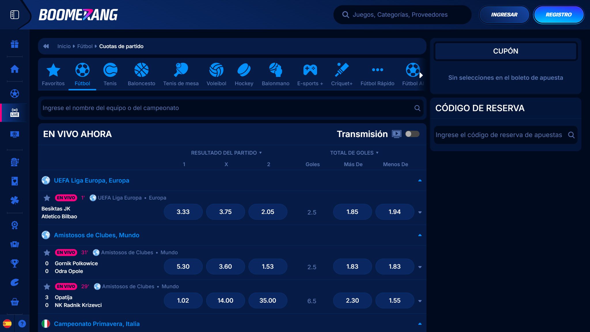 Boomerang-bet Bookmaker Live Betting Spain, apuestaes.tv