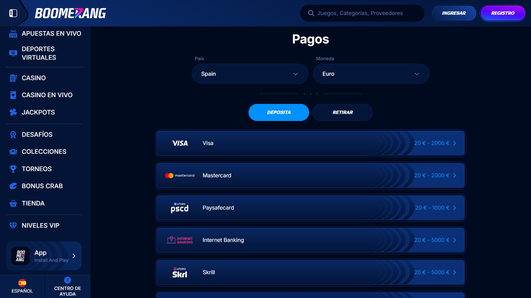 Boomerang-bet Bookmaker Payments Spain, apuestaes.tv