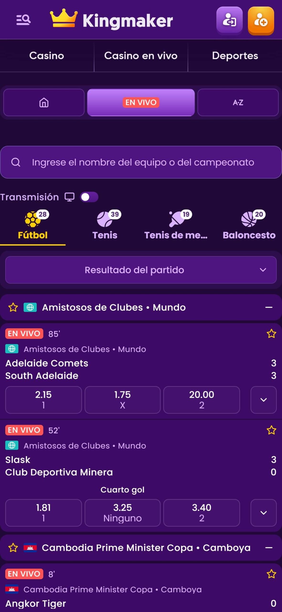 Kingmaker Bookmaker Live Sport Betting Spain (mobile), apuestaes.tv